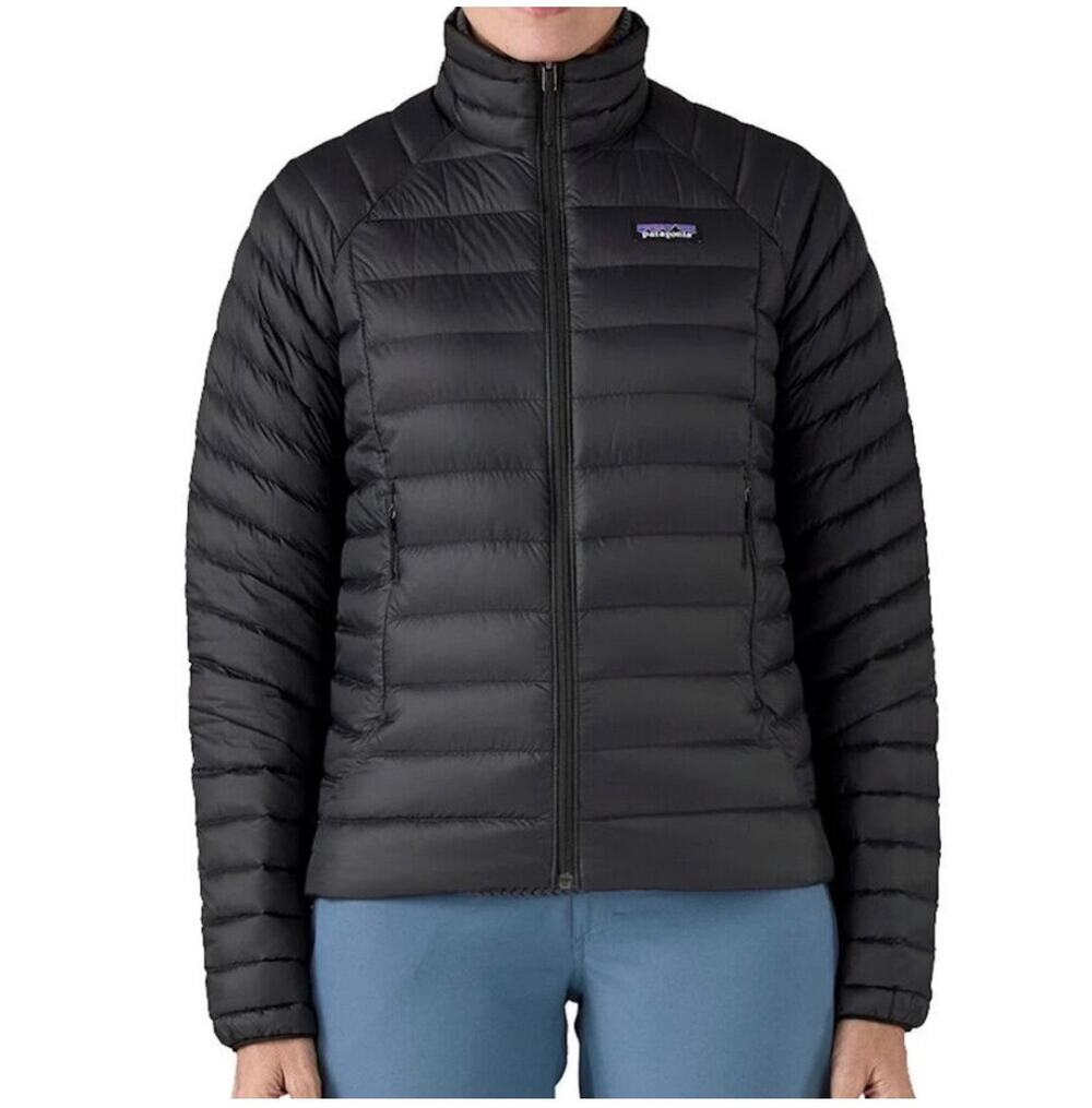 Patagonia Jacket Womens Large Black Goose Down Sweater Full Zip Puffer Outdoor
